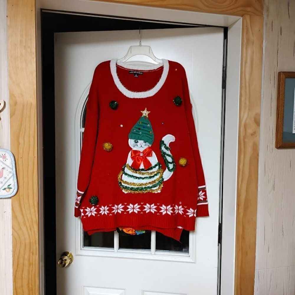 New United States Sweater Cat Ugly Christmas Sweater Size Women's 2X